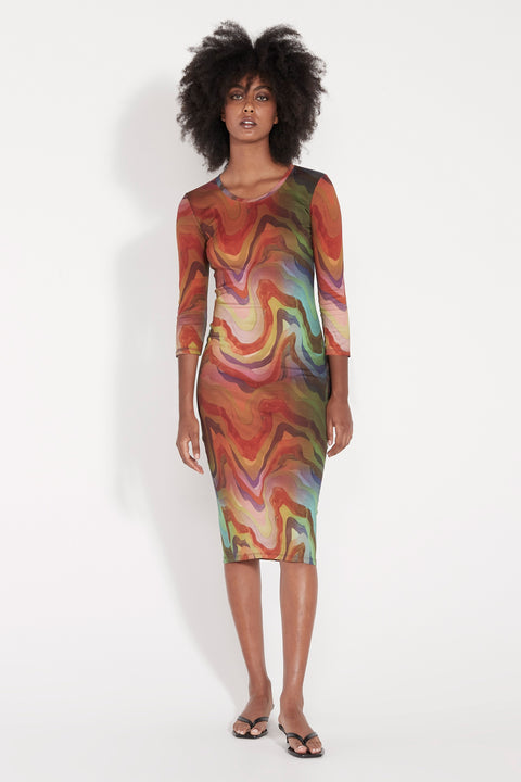 Multi Waves Printed Jersey Dress Full Front View   View 1 