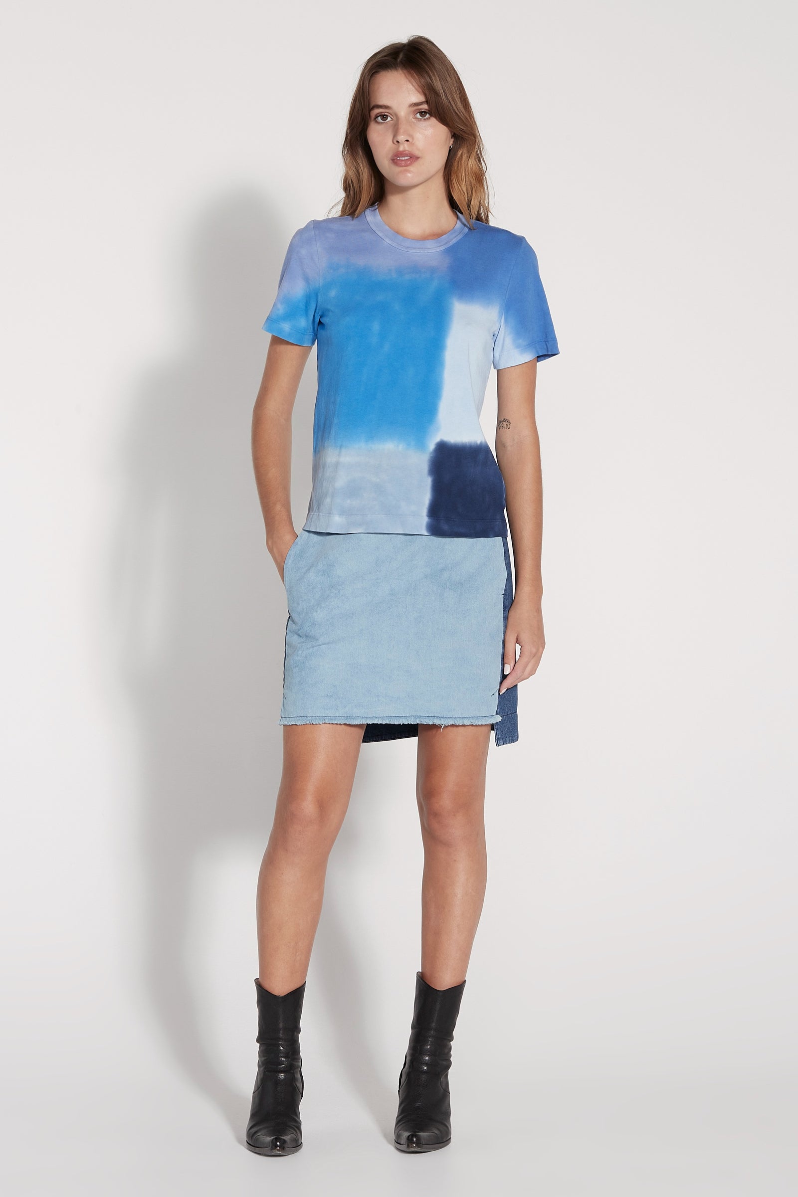 Blue Patchwork  Classic Jersey Boy Tee Full Front View