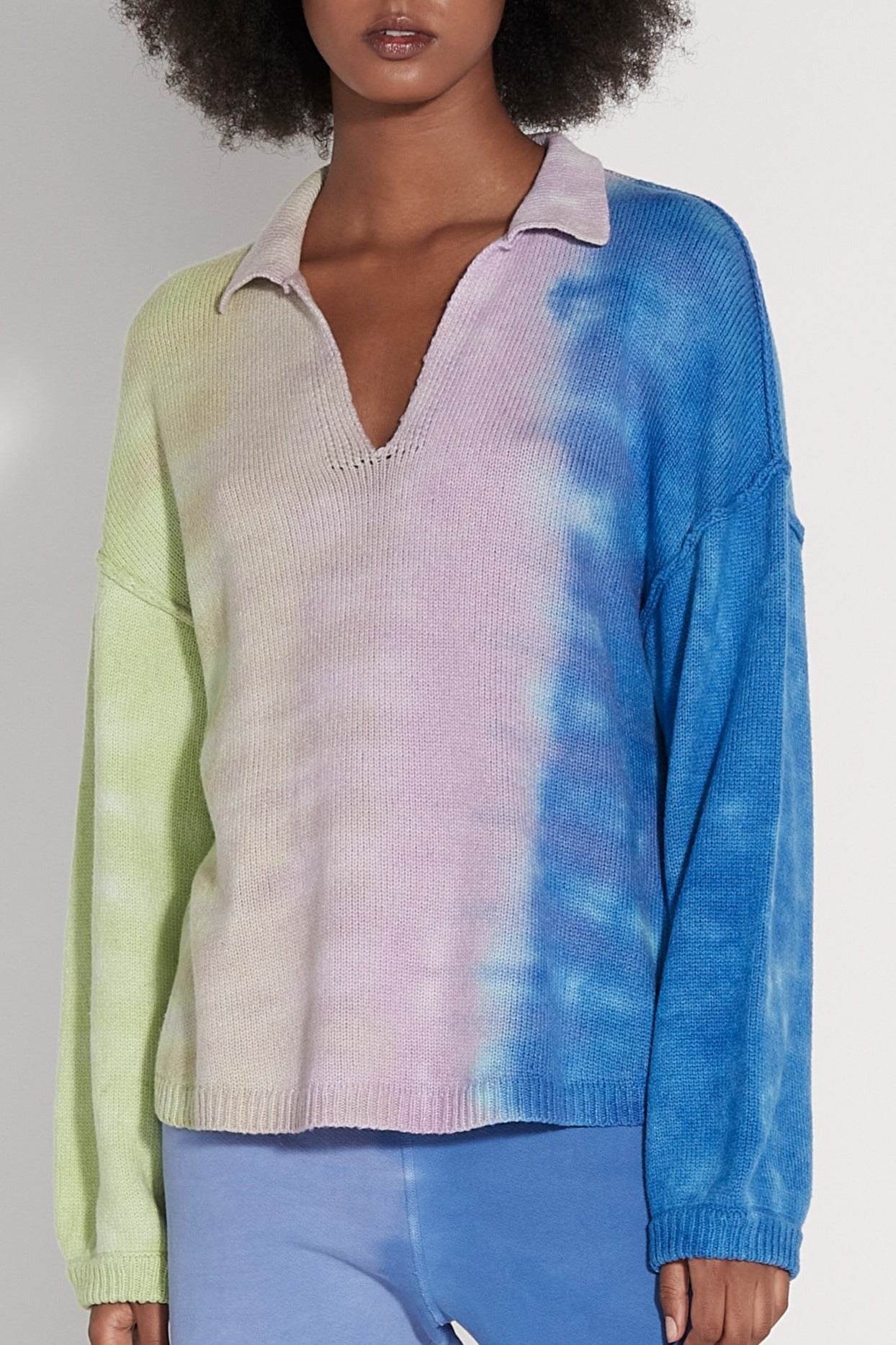 Lime, Lavendar, Blue Tie Dye Sweater Diana Polo RA-SWEATER ARCHIVE-SPRING1'23   