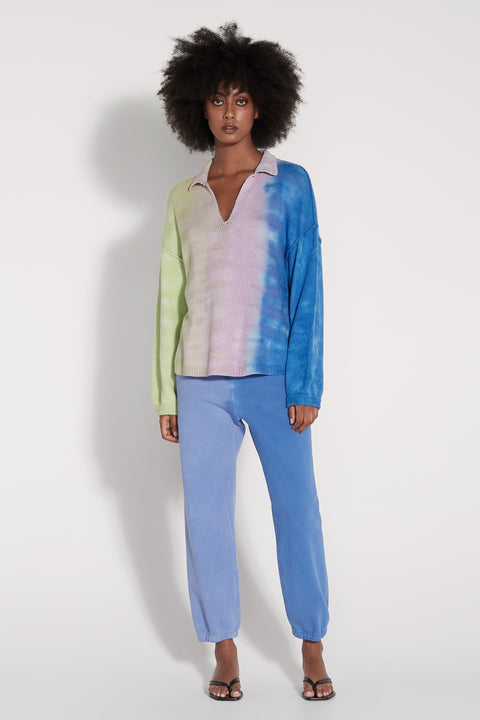 Lime, Lavendar, Blue Tie Dye Sweater Diana Polo RA-SWEATER ARCHIVE-SPRING1'23      View 1 