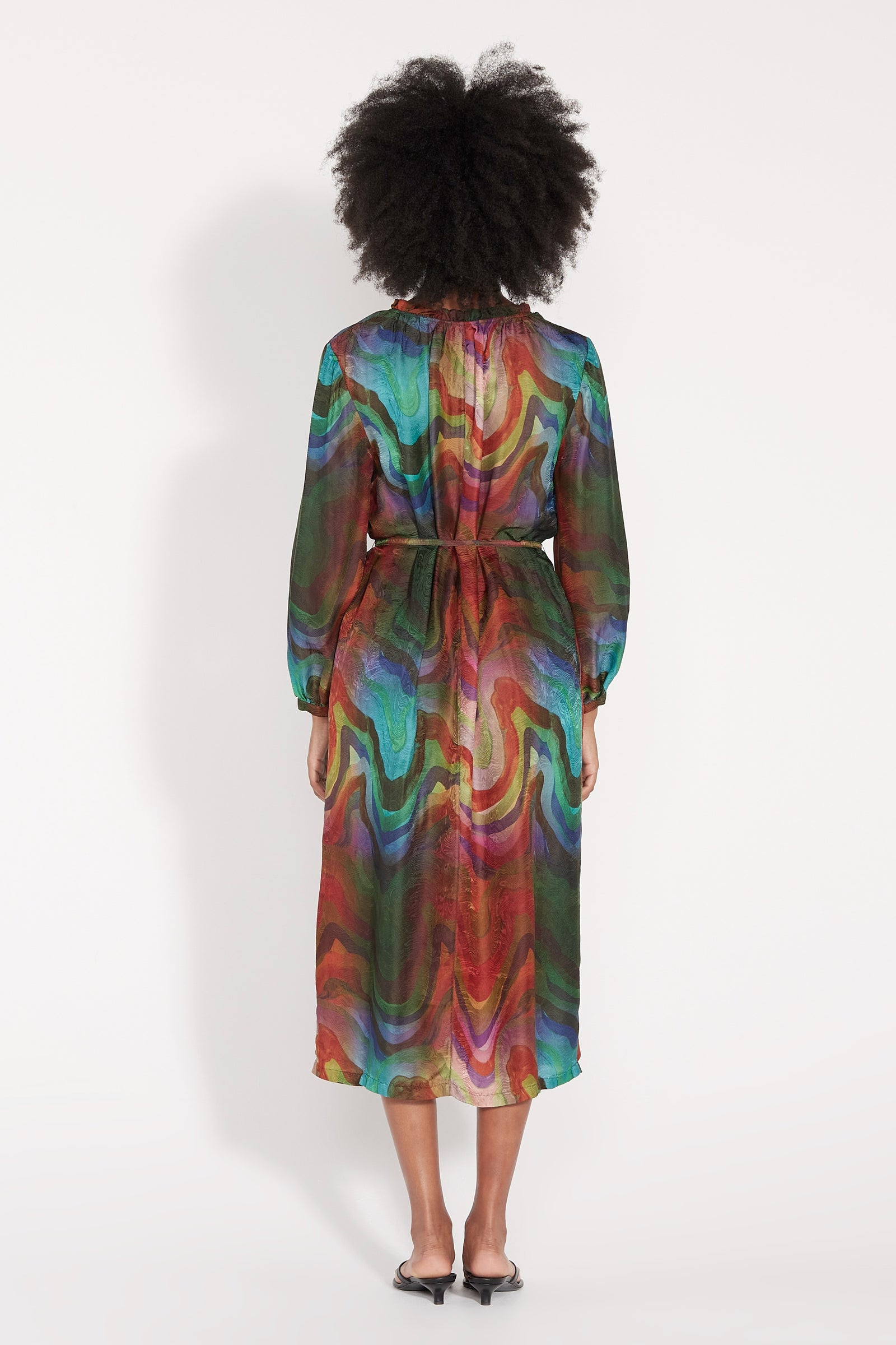 Multi Waves Silk Print Victoria Dress Full Back View