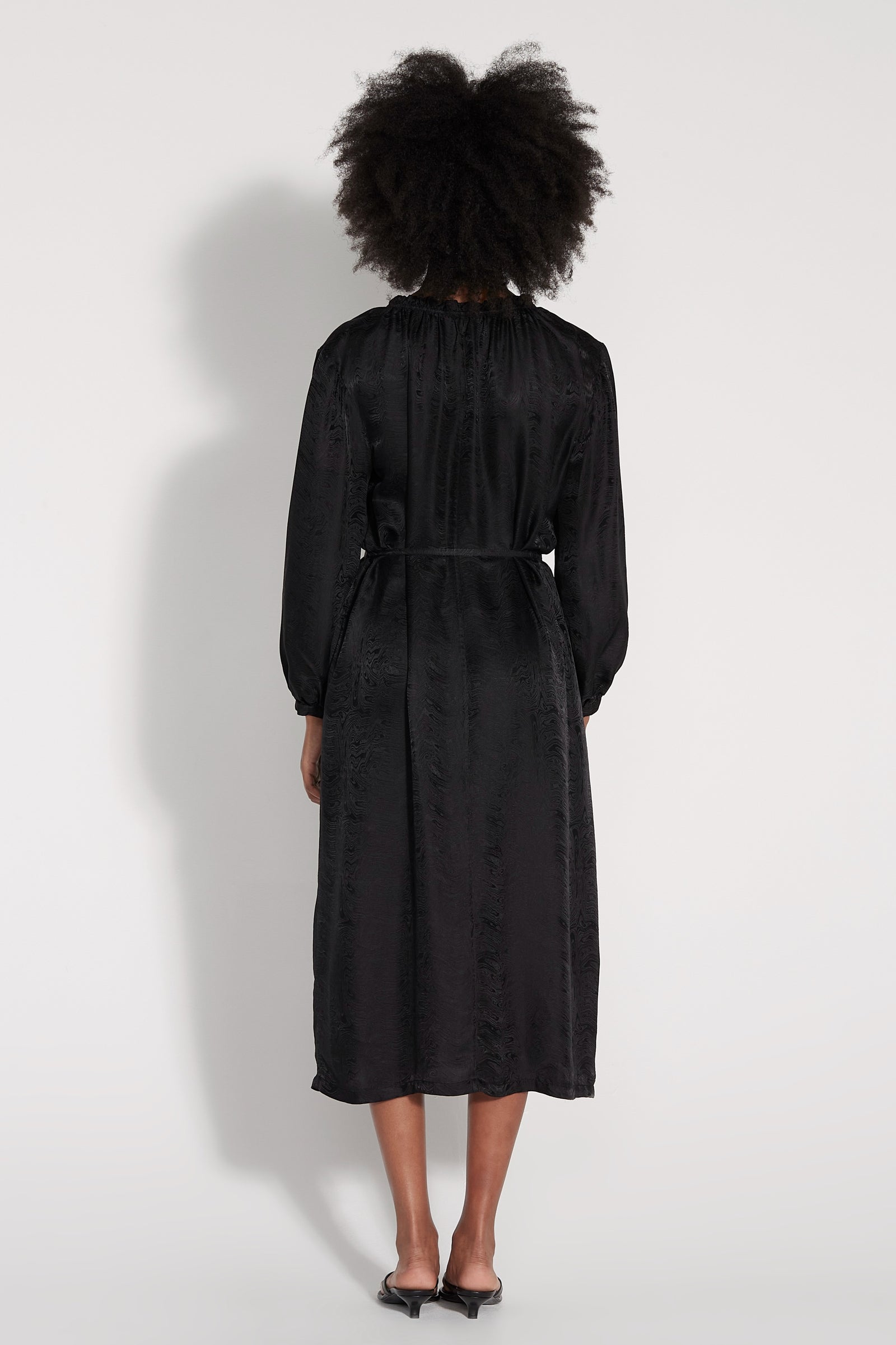 Products Black Silk Print Victoria Dress Full Back View