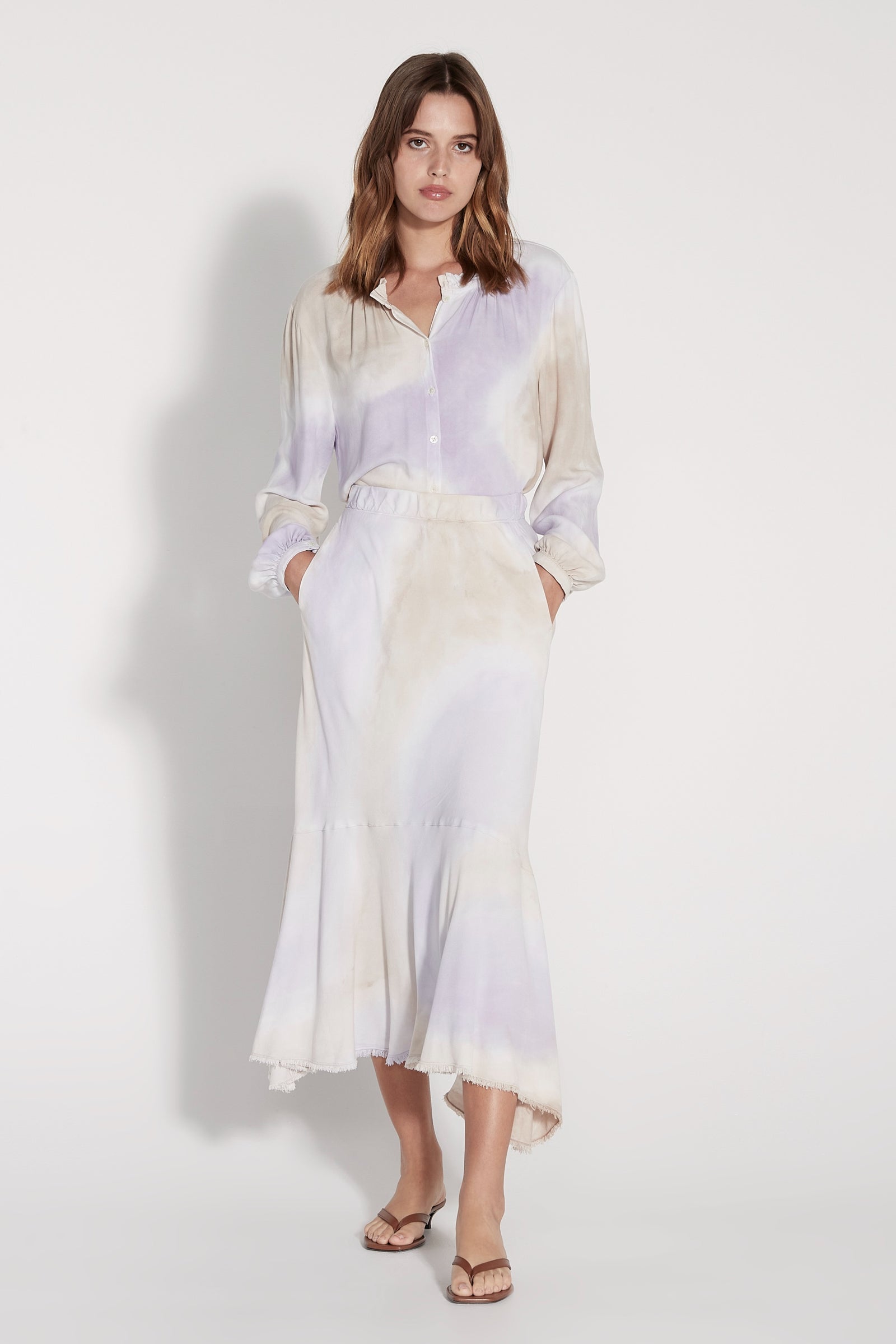 Lavender  Water Color Viscose Midi Frida Skirt Full Front View