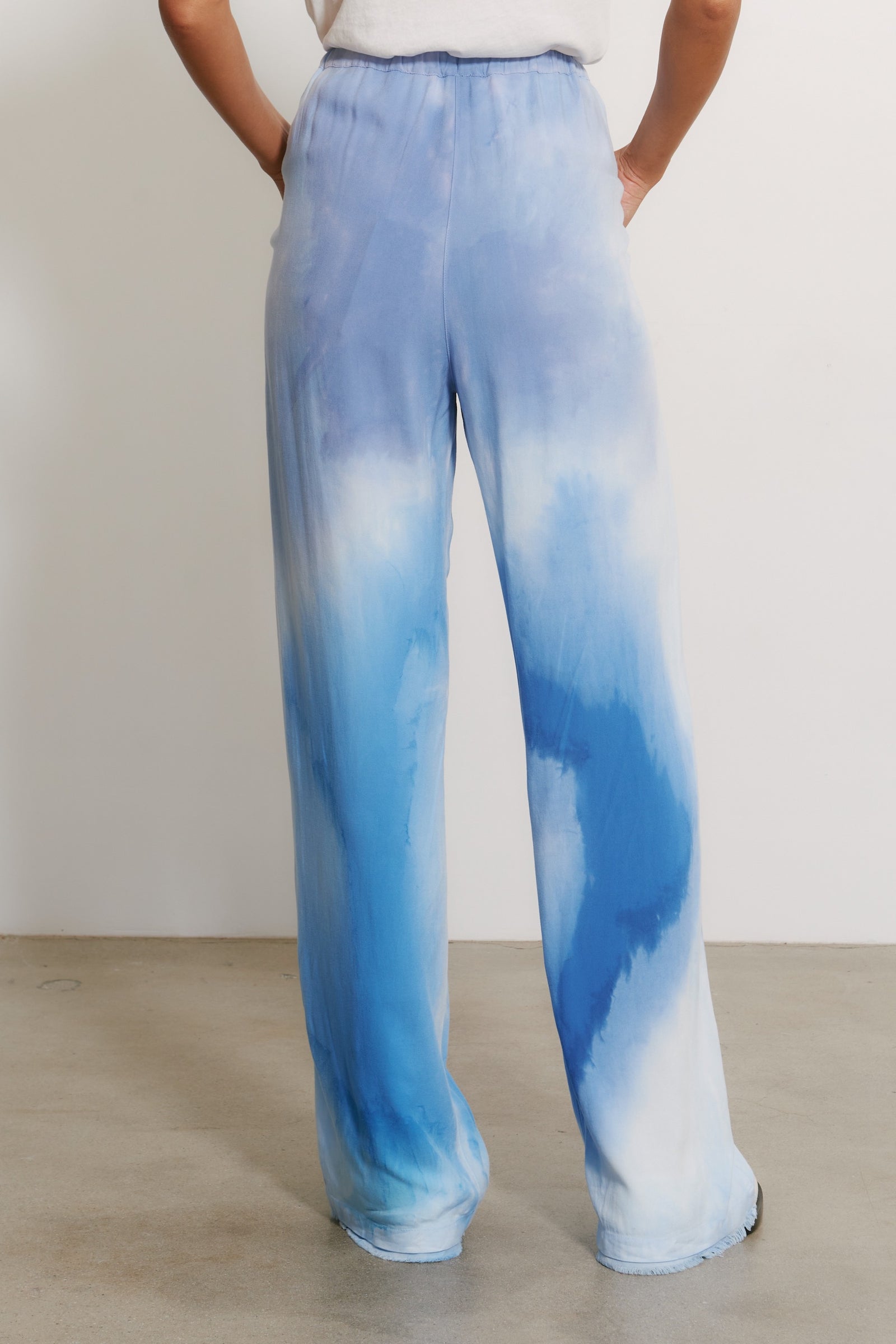 Blue Patchwork  Water Color Viscose Ione Pant  Back Close-Up View