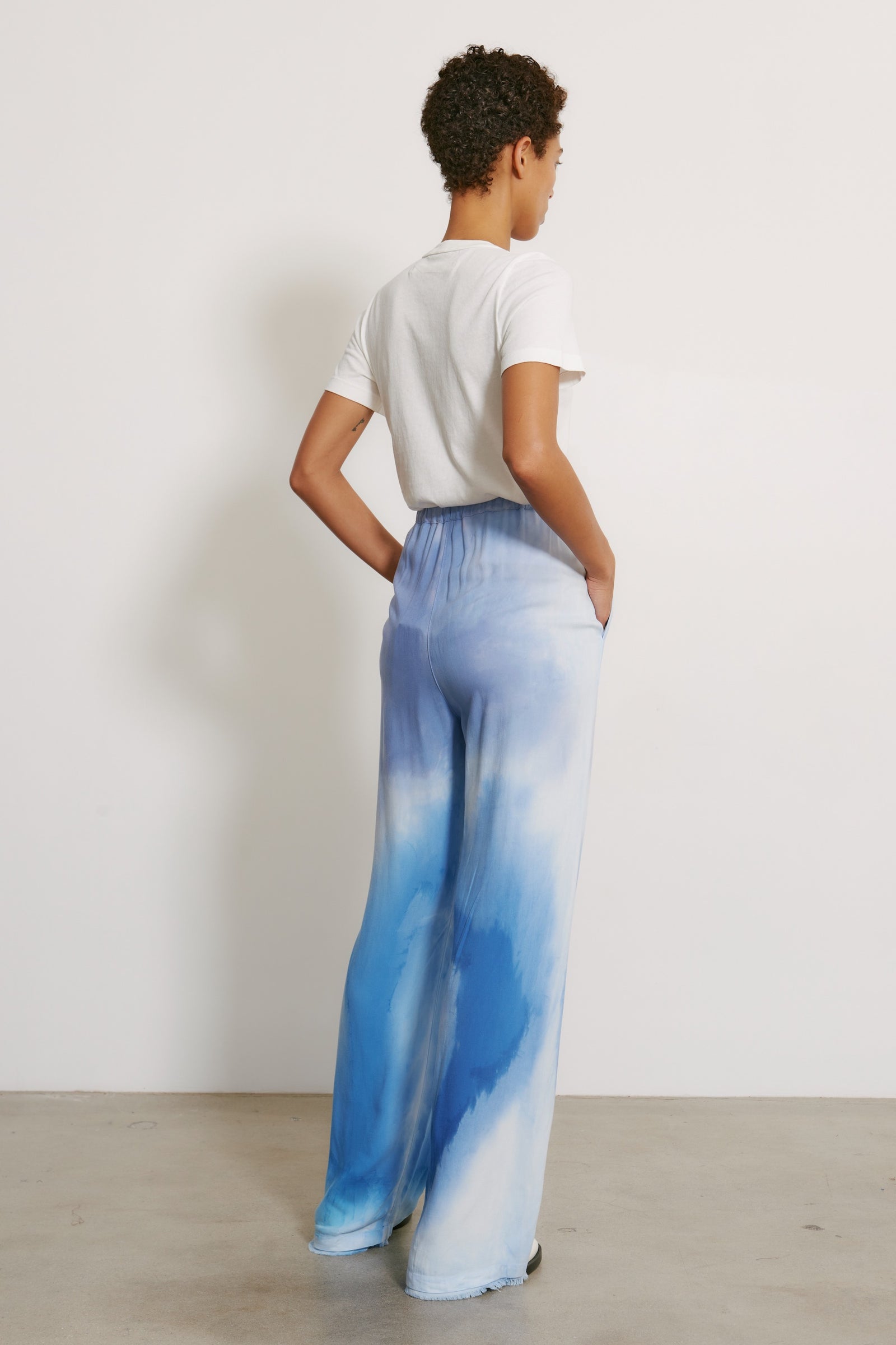 Blue Patchwork  Water Color Viscose Ione Pant  Full Back View