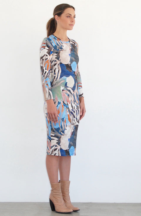 Blue Collage Print Long Sleeve Jerry Dress   View 3 