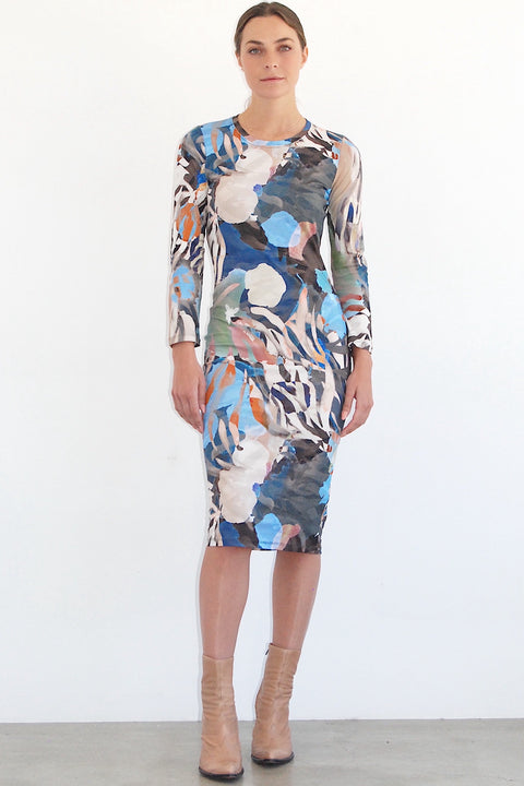 Blue Collage Print Long Sleeve Jerry Dress   View 1 