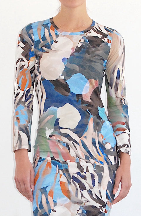 Blue Collage Print Long Sleeve Jerry Dress   View 2 