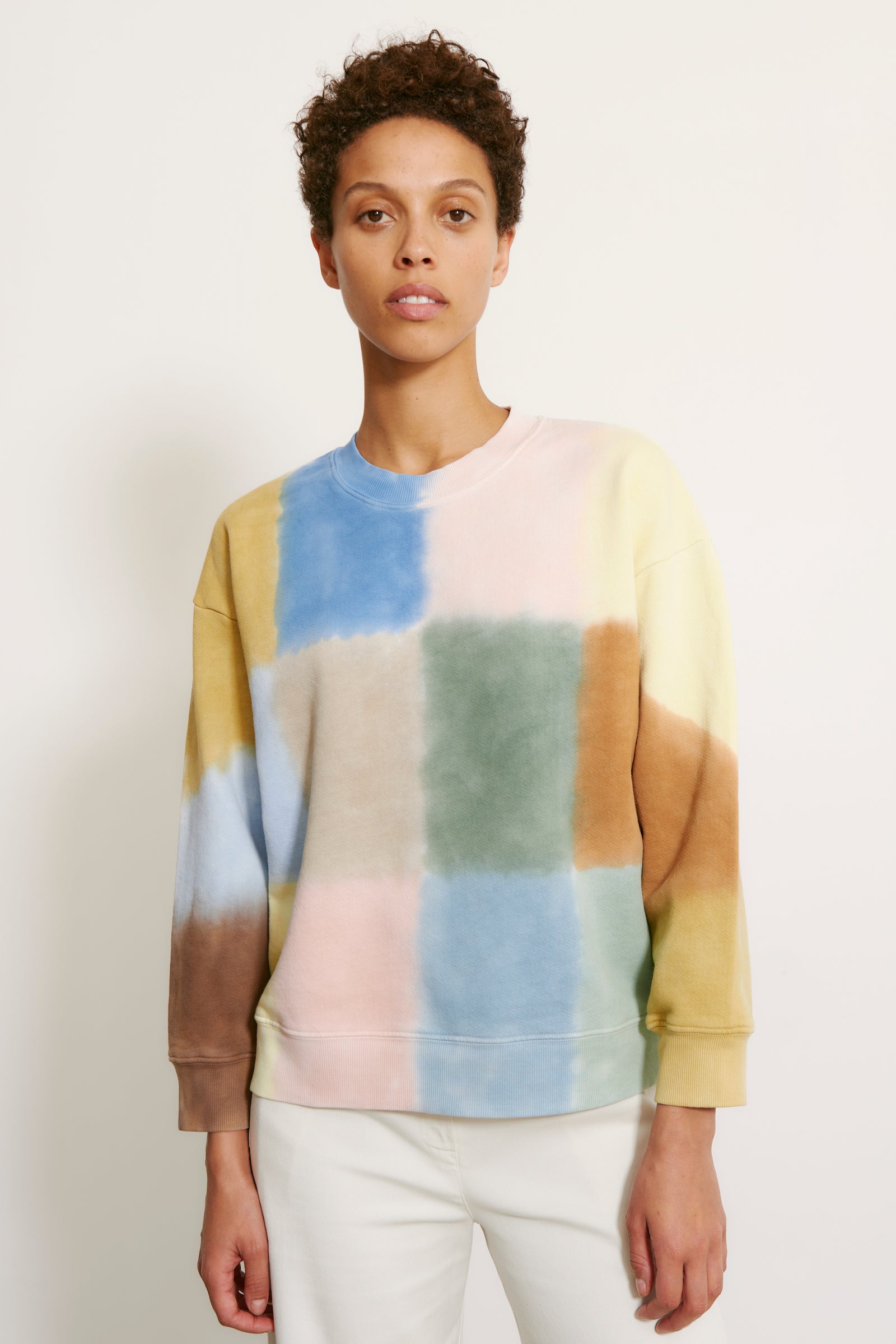 Multicolor Patchwork Yves Sweatshirt Front Close-Up View