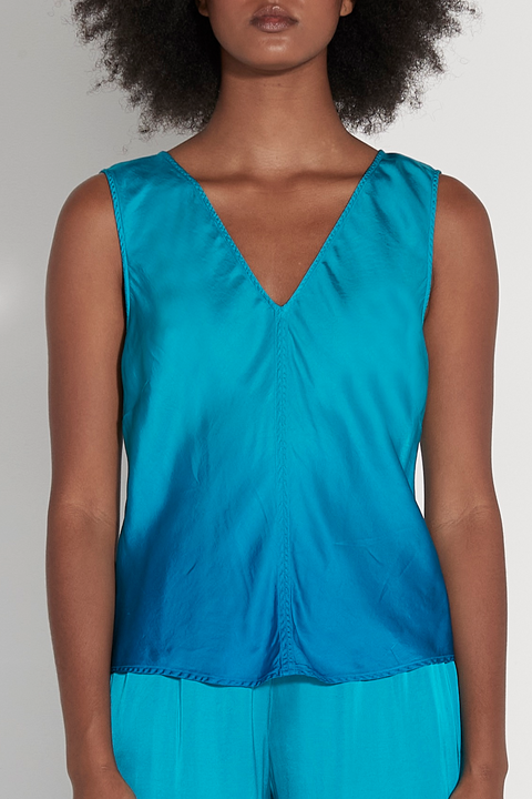 V Neck Front and Back Silk Camisole Dark Teal S
