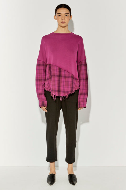 Plum Soft Flannel Patty Sweatshirt Full Front View   View 1 