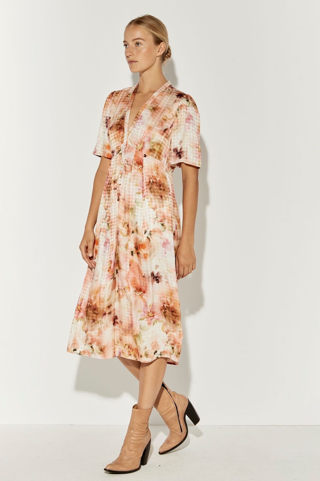 Bloom Printed Silk Garden Dress Full Side View
