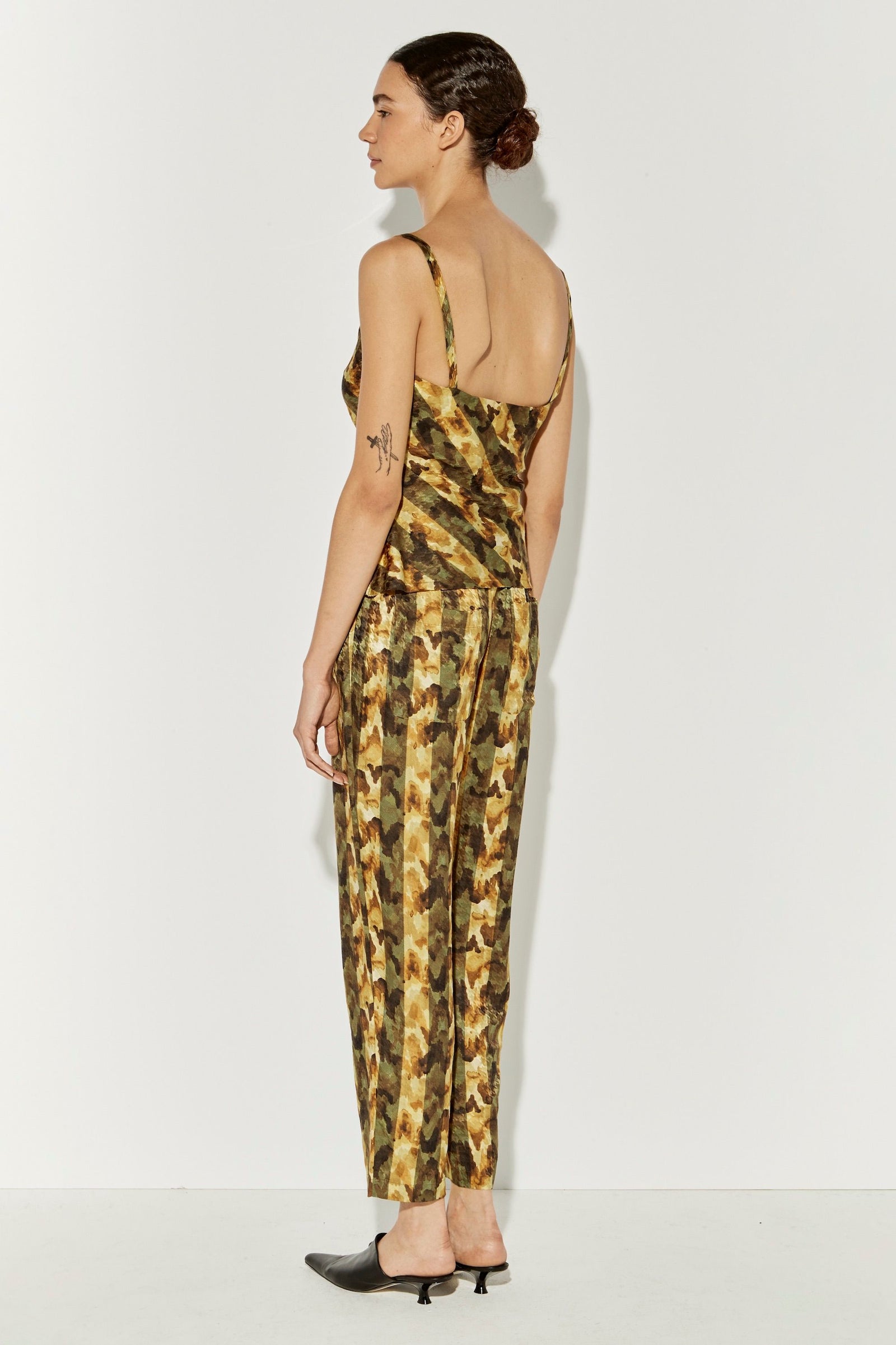 Yellow Trees Printed Silk Colette Cami Full Back View
